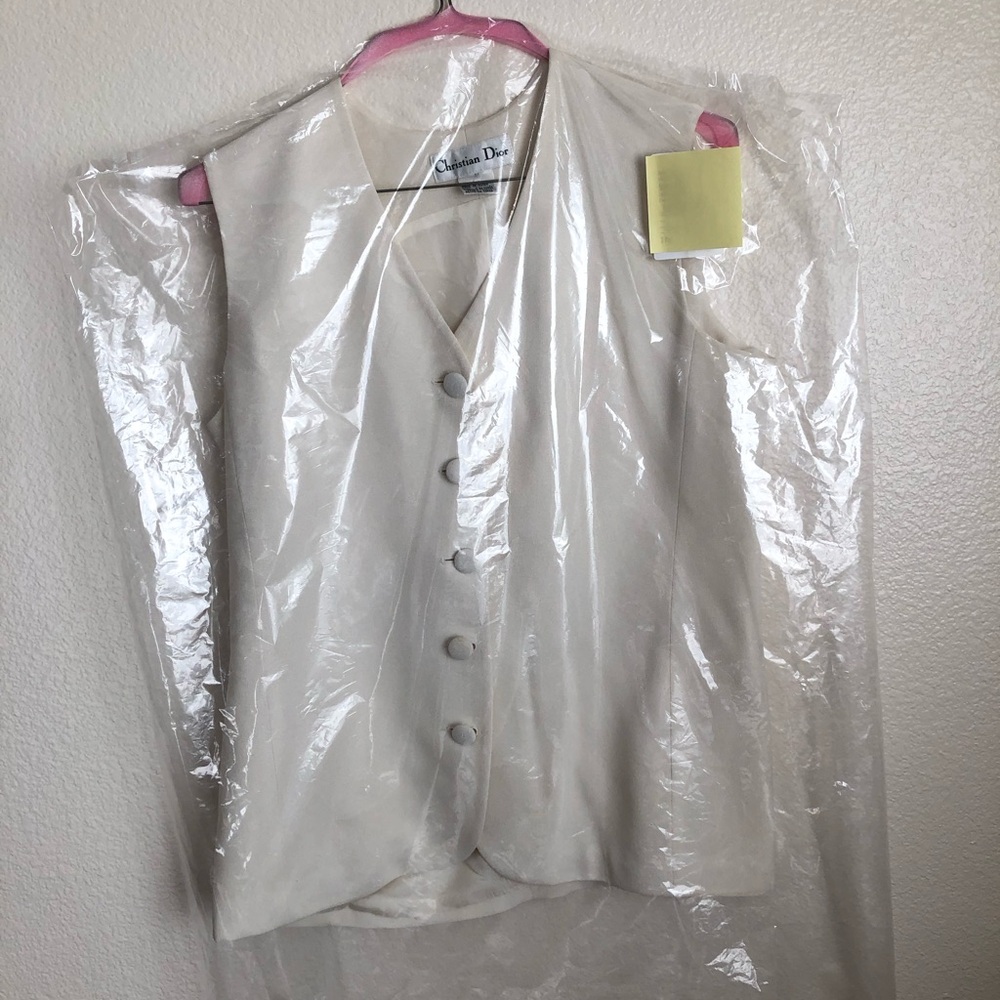 Christian Dior Vest Off White  DRY-CLEANED Top Buttons Cream V Neck ivory
